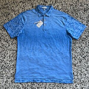 Peter Millar Blue Poppy Camo Fade Print Stretch Jersey Golf Polo Shirt Large